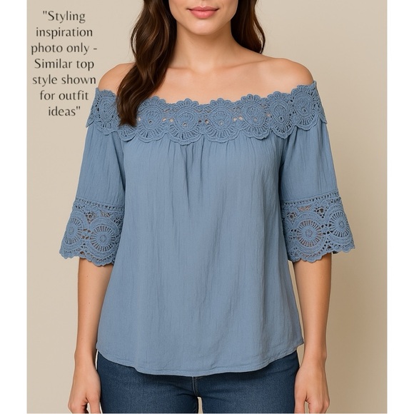 Haute Monde Off-Shoulder Lace Trim Top Large - Picture 2 of 14